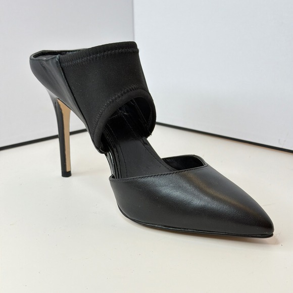White House Black Market Shoes - White House Black Market Black Leather Pointed Toe Mule Stiletto Heels 7M